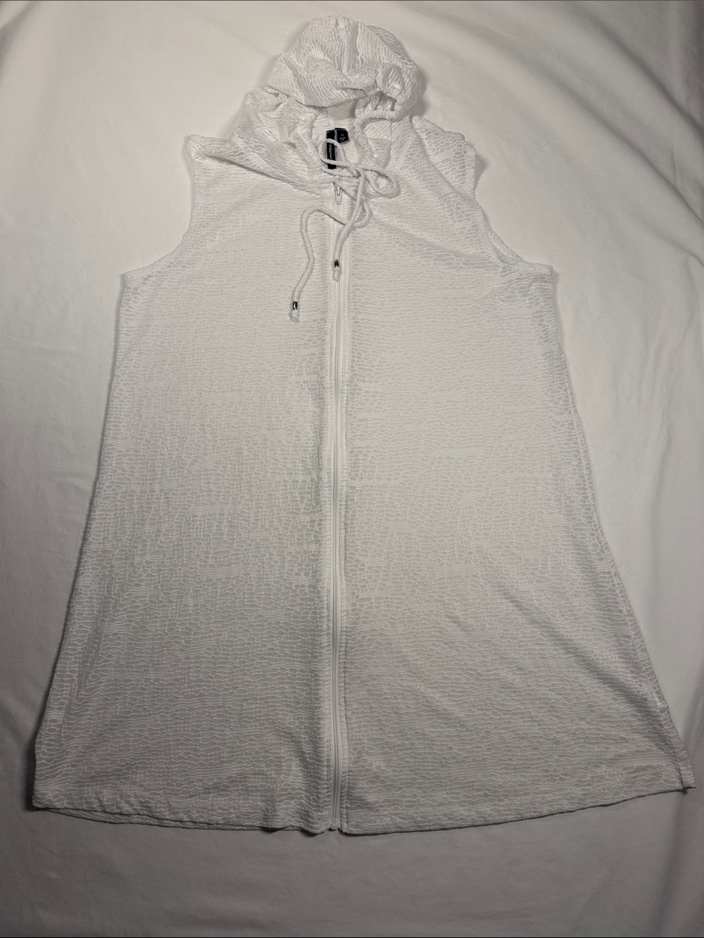 Portocruz W Med White Hooded Zip-Front Beach Swimsuit Cover-Up